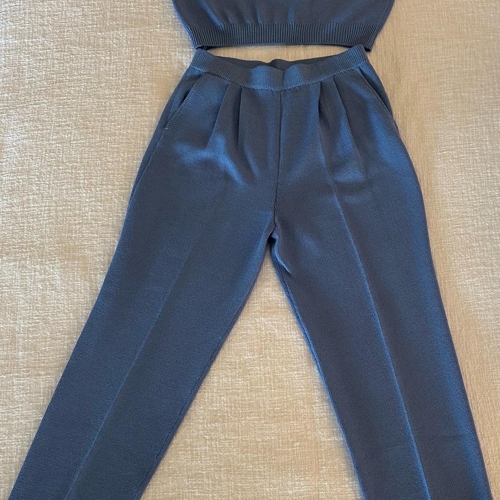 St. John Blue Pantsuit with Tailored Fit and Minimalist Design